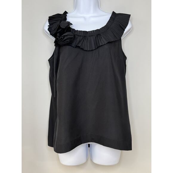 J.Crew Womens 100% Silk Top 6 Black Ruffle Bow Sleeveless Old Money Classic Prep - Picture 1 of 13